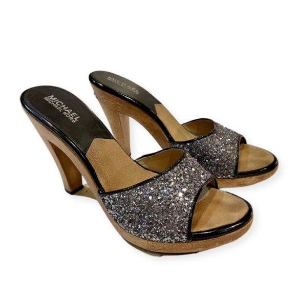 MICHAEL Michael Kors‎ Glitter Wooden Sandal Heels - Picture 1 of 15